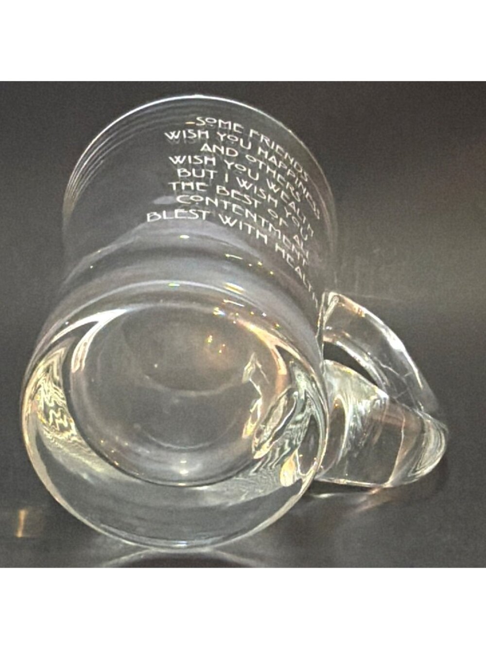VTG 1990s Etched Glass Mug 16 oz Heavy Clear Friendship Blessing Coffee Tea Cup - Picture 5 of 10